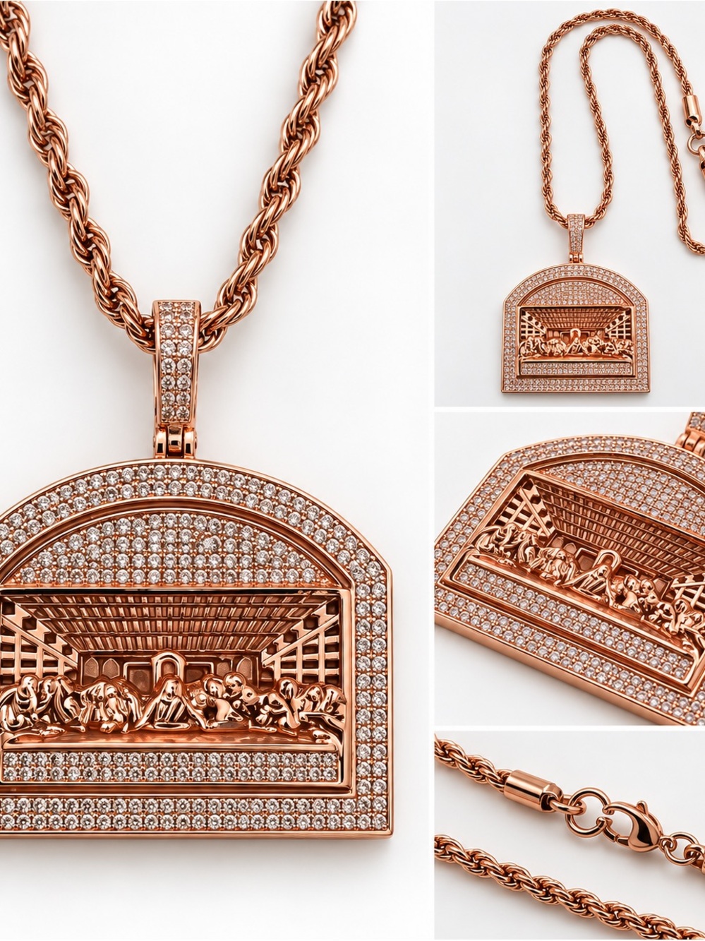 Rose Gold Sculpted Pendant Necklace for Men